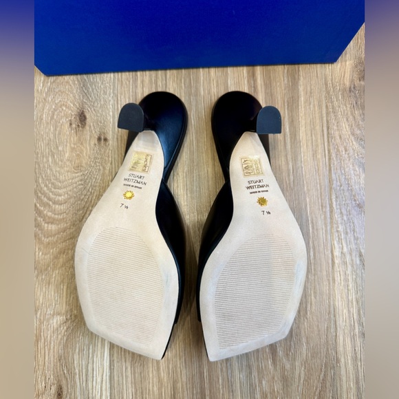 Stuart Weitzman Black Leather Square-Toe Mule Sandals Size 7.5 - Picture 7 of 8